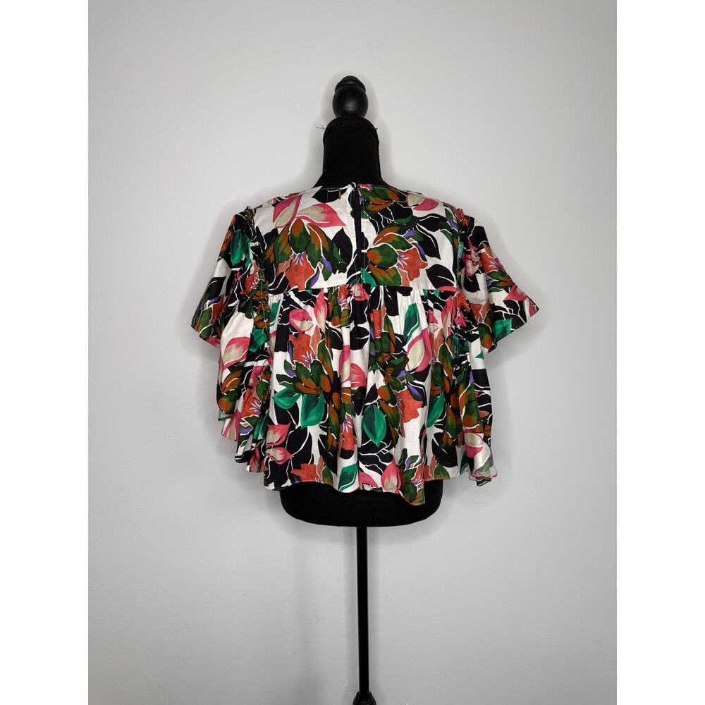 NWT MISA Los Angeles Floral Ruffle Sleeve Top Size L Cotton Vacation Blouse - Picture 2 of 10